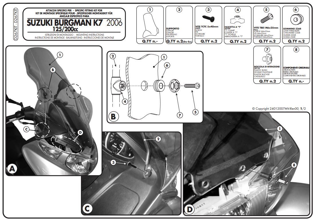 GIVI D267KIT SUZUKI BURGMAN 125-200 ABS (14-23) RÜZGAR SİPERLİK BAĞLANTI