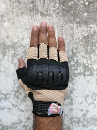 REVERTECH AURA - Krem / Yarım Parmak - Kaymaz Avuç İçi Özellikli Erkek Motosiklet Eldiveni