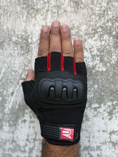 REVERTECH AURA - Kırmızı / Yarım Parmak - Kaymaz Avuç İçi Özellikli Erkek Motosiklet Eldiveni