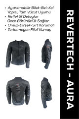 REVERTECH AURA - Siyah / Terletmeyen Fileli Kumaş - Bel, Dirsek ve Sırt Korumalı Motosiklet Montu S