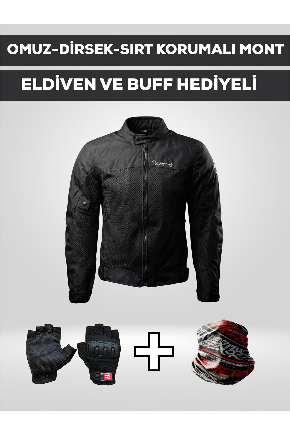 REVERTECH AURA - Siyah / Terletmeyen Fileli Kumaş - Bel, Dirsek ve Sırt Korumalı Motosiklet Montu S