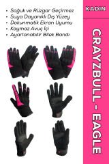 CRAZYBULL EAGLE - Pembe / Su ve Rüzgar Geçirmez Kışlık Kadın Motosiklet Eldiveni