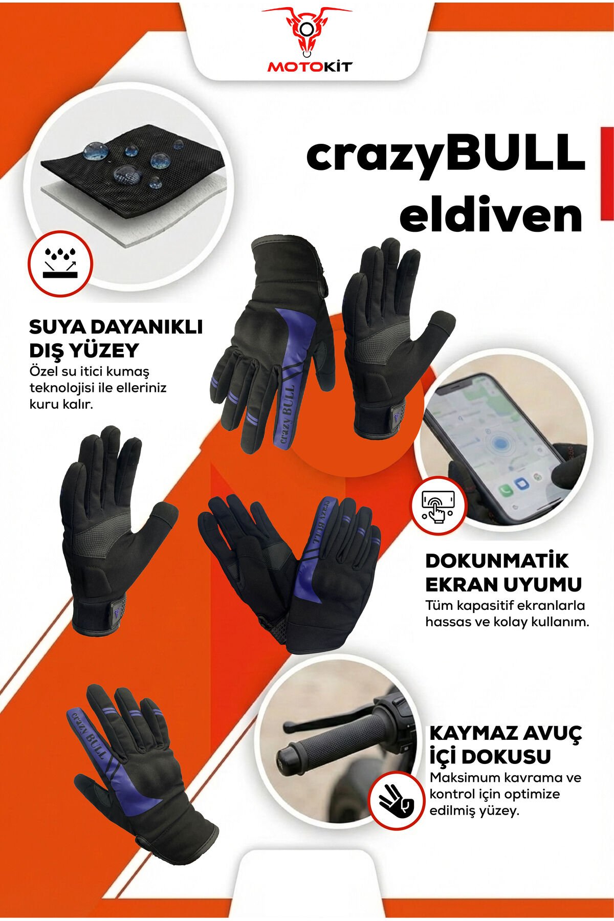 CRAZYBULL EAGLE - Mor / Su ve Rüzgar Geçirmez Kışlık Kadın Motosiklet Eldiveni