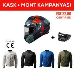 Draken S Simian B6 / Mat Yeşil Full Face Motosiklet Kaskı - İntercom Uyumlu, DOT VE ECE 22.06