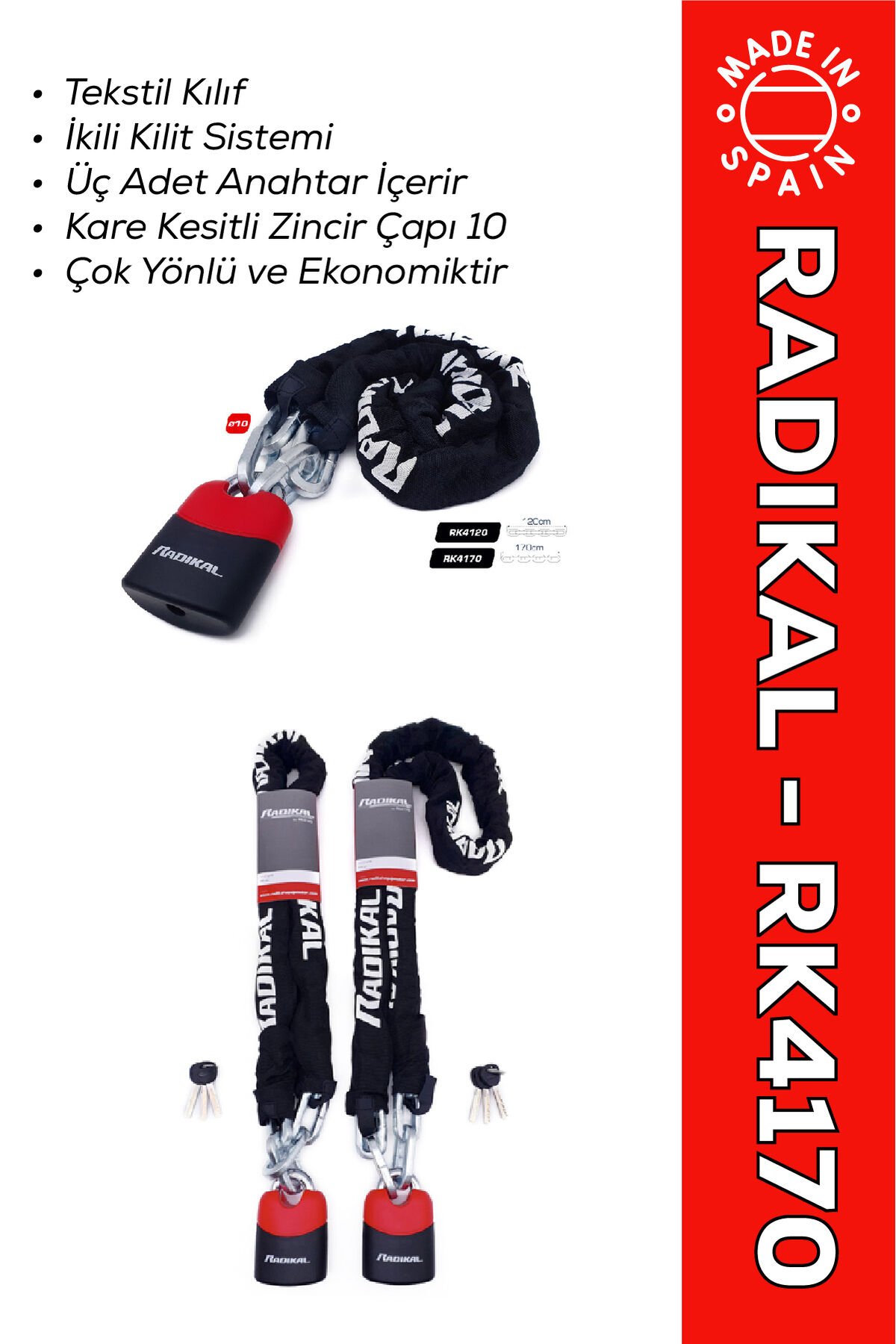 RADIKAL / RK4170 Çok Yönlü 10 MM Çapında Zincir Kilit