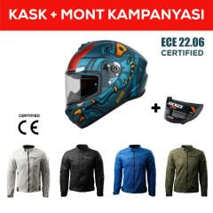 Draken S Simian B4 / Mat Mavi Turuncu Full Face Motosiklet Kaskı - İntercom Uyumlu, DOT VE ECE 22.06