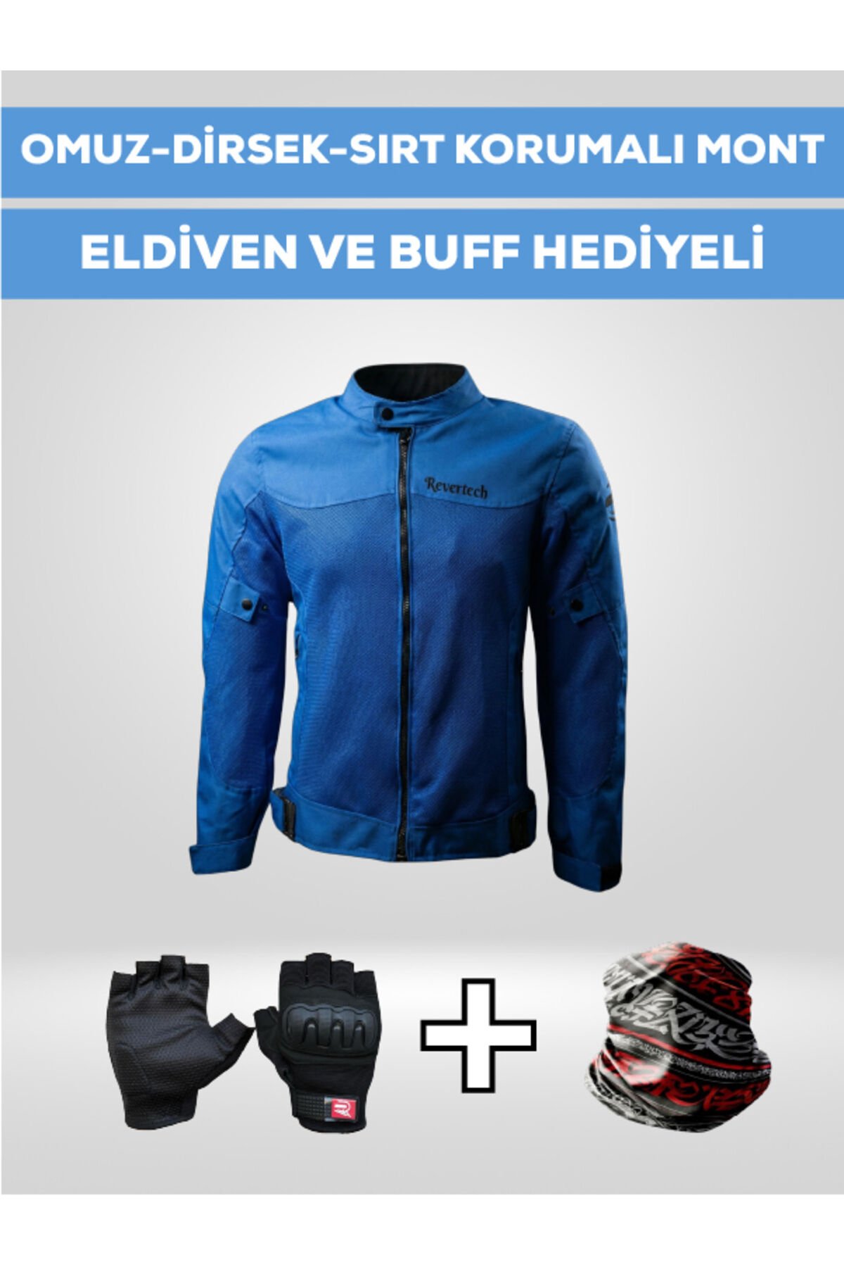 REVERTECH AURA - Mavi / Terletmeyen Fileli Kumaş - Bel, Dirsek ve Sırt Korumalı Motosiklet Montu S