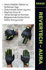 REVERTECH AURA - Siyah Neon / Dokunmatik Ekran Uyumlu Erkek Motosiklet Eldiveni