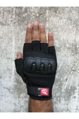 REVERTECH AURA - Siyah / Yarım Parmak - Kaymaz Avuç İçi Özellikli Erkek Motosiklet Eldiveni