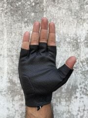 REVERTECH AURA - Siyah / Yarım Parmak - Kaymaz Avuç İçi Özellikli Erkek Motosiklet Eldiveni