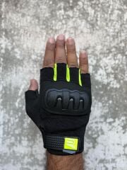REVERTECH AURA - Siyah Neon / Yarım Parmak - Kaymaz Avuç İçi Özellikli Erkek Motosiklet Eldiveni