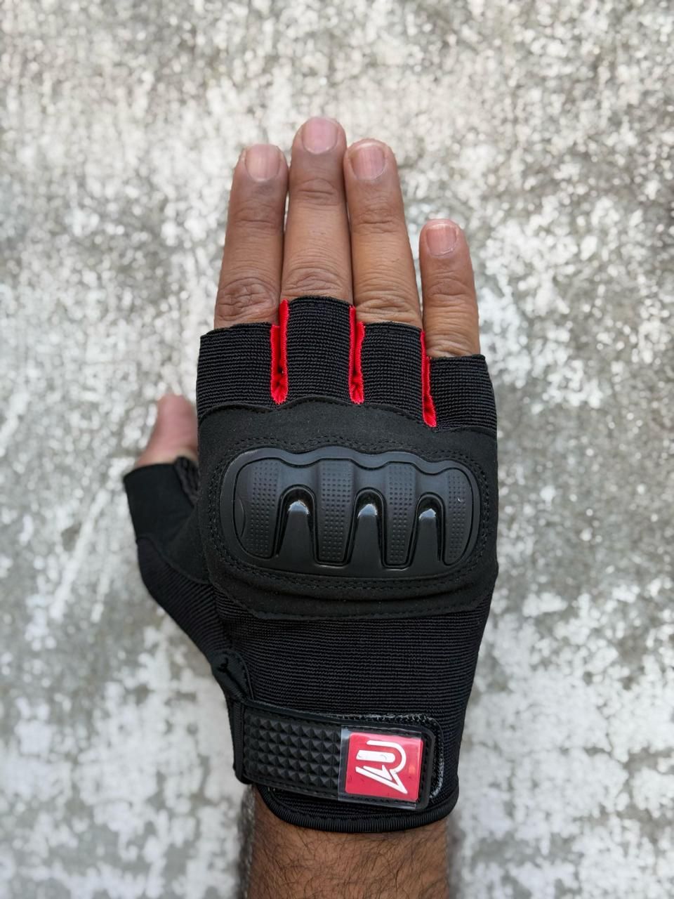 REVERTECH AURA - Kırmızı / Yarım Parmak - Kaymaz Avuç İçi Özellikli Erkek Motosiklet Eldiveni