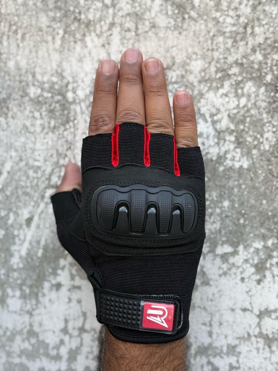 REVERTECH AURA - Kırmızı / Yarım Parmak - Kaymaz Avuç İçi Özellikli Erkek Motosiklet Eldiveni