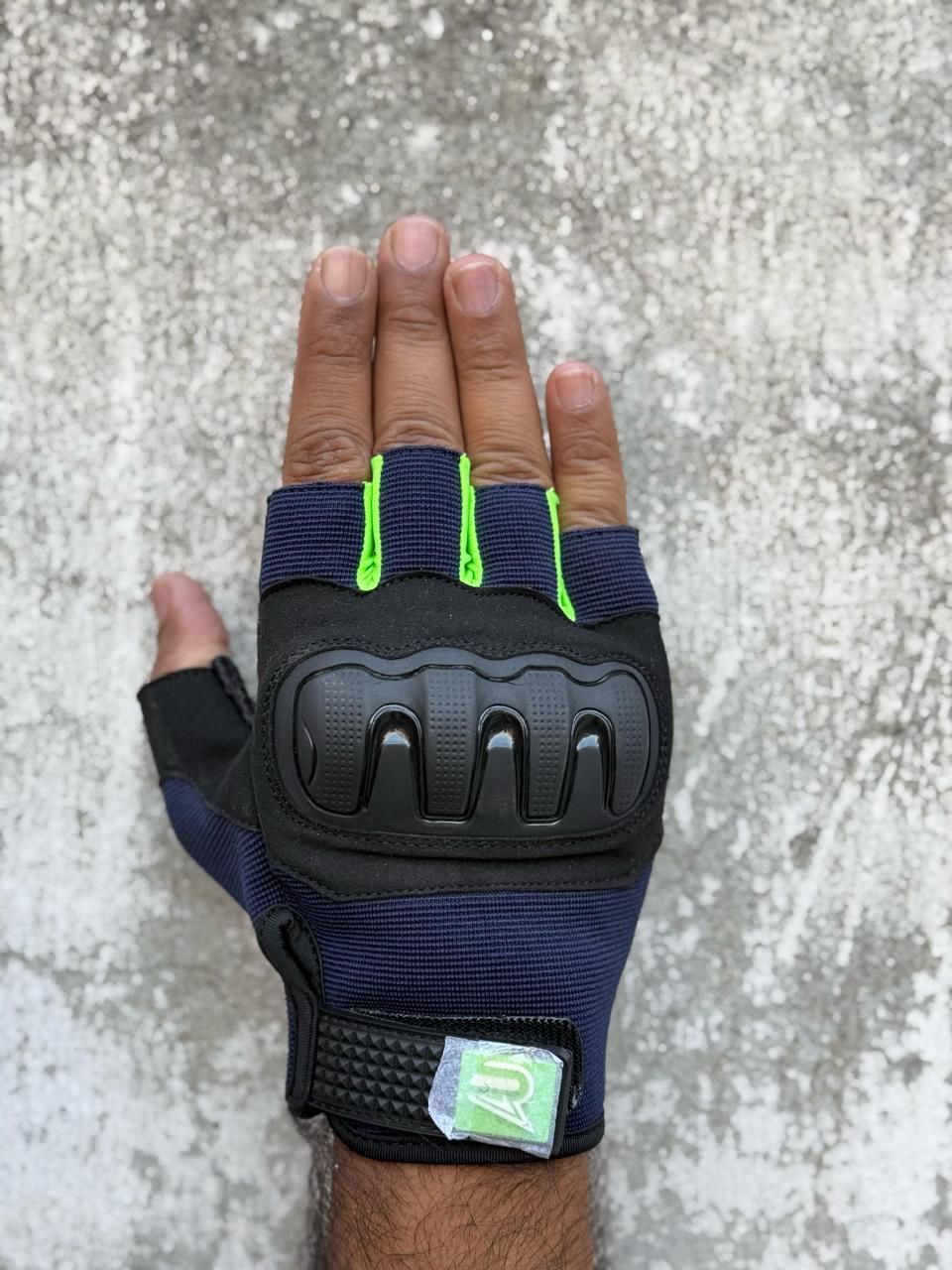 REVERTECH AURA - Lacivert Neon / Yarım Parmak - Kaymaz Avuç İçi Özellikli Erkek Motosiklet Eldiveni