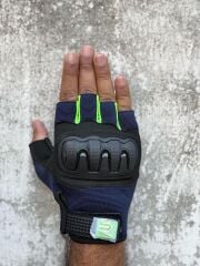 REVERTECH AURA - Lacivert Neon / Yarım Parmak - Kaymaz Avuç İçi Özellikli Erkek Motosiklet Eldiveni