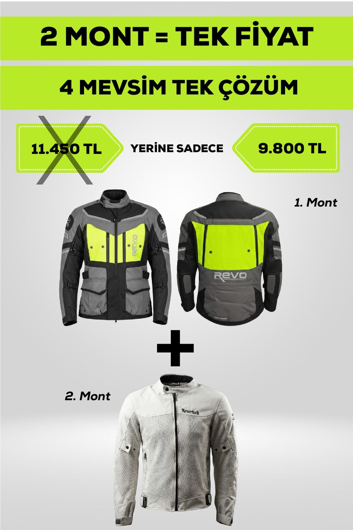 4 Mevsim Tek Paket Motosiklet Montu – Yazlık Fileli + Kışlık Mont + Yağmurluk + Polar