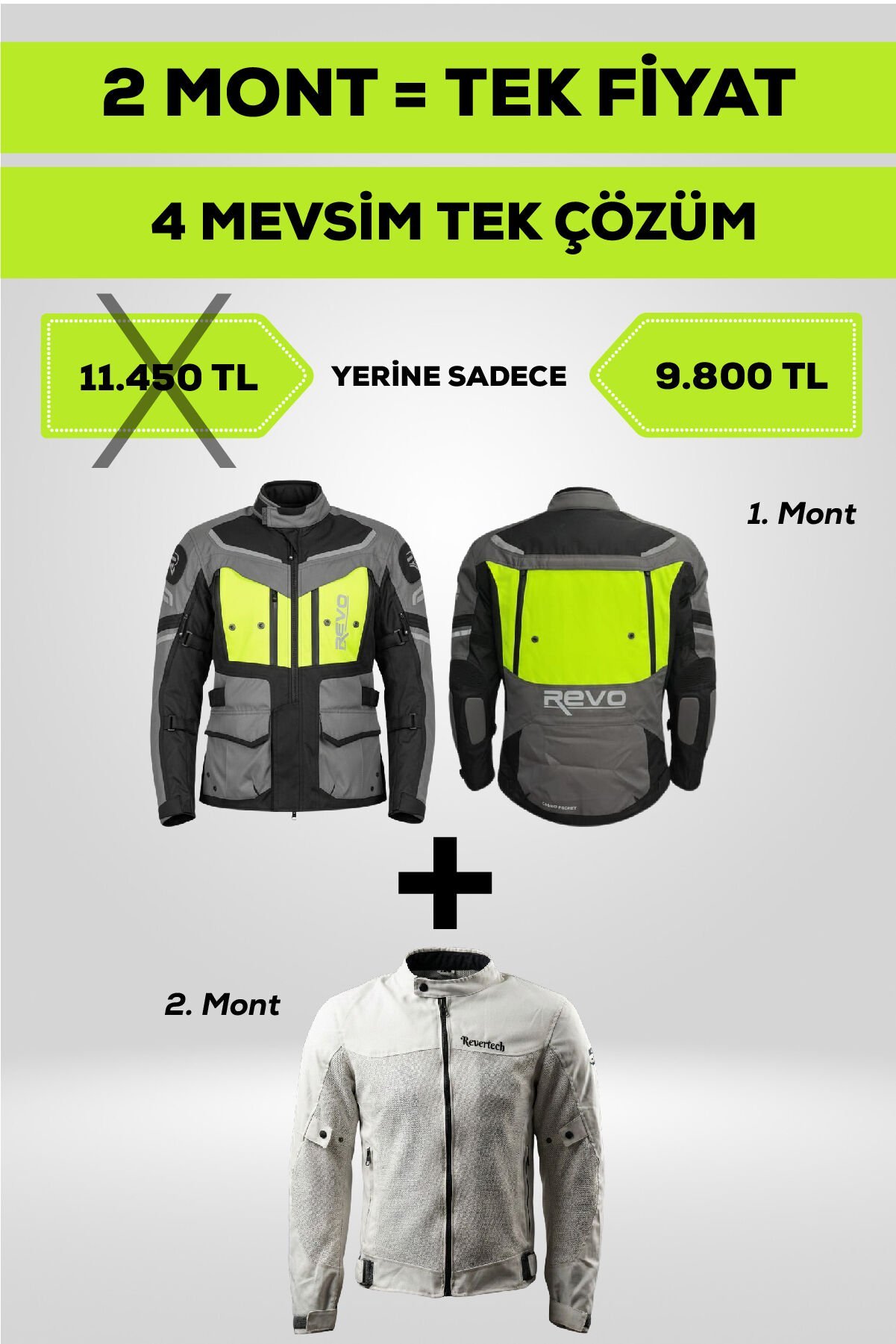 4 Mevsim Tek Paket Motosiklet Montu – Yazlık Fileli + Kışlık Mont + Yağmurluk + Polar