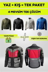 4 Mevsim Tek Paket Motosiklet Montu – Yazlık Fileli + Kışlık Mont + Yağmurluk + Polar