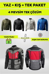 4 Mevsim Tek Paket Motosiklet Montu – Yazlık Fileli + Kışlık Mont + Yağmurluk + Polar