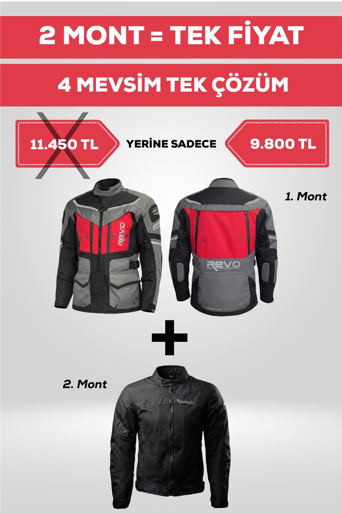 4 Mevsim Tek Paket Motosiklet Montu – Yazlık Fileli + Kışlık Mont + Yağmurluk + Polar