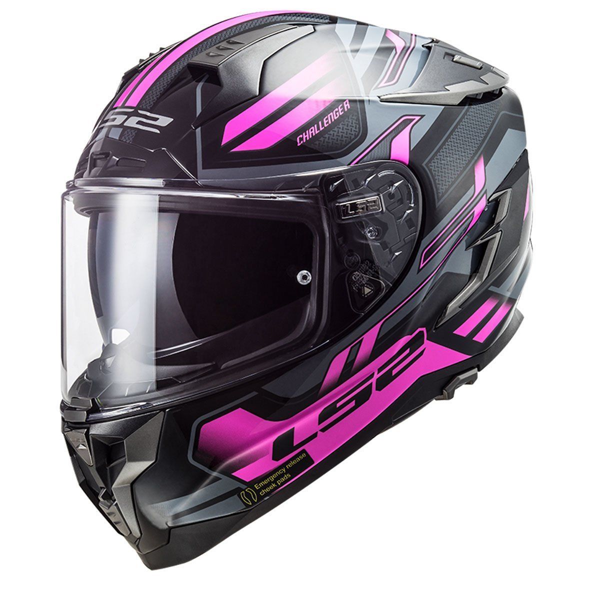LS2 CHALLENGER SPIN SİYAH-TITANIUM-PEMBE KASK Pembe - L