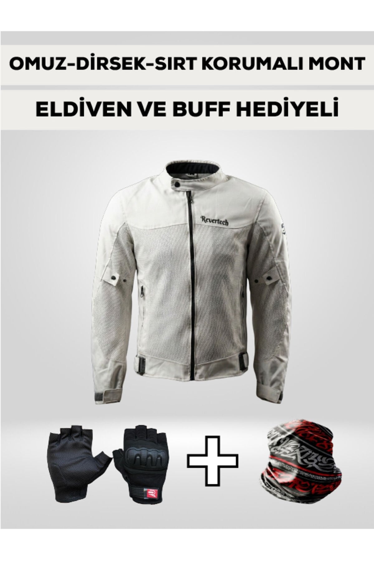 Revertech Aura Beyaz / Bel, Dirsek ve Sırt Korumalı Motosiklet Montu + ELDİVEN VE BUFF HEDİYELİ L