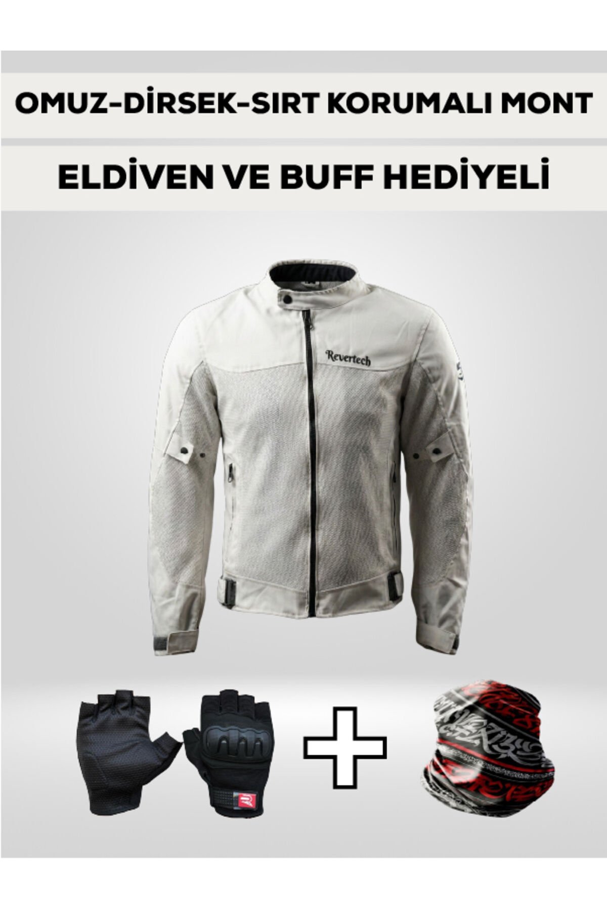 Revertech Aura Beyaz / Bel, Dirsek ve Sırt Korumalı Motosiklet Montu + ELDİVEN VE BUFF HEDİYELİ S