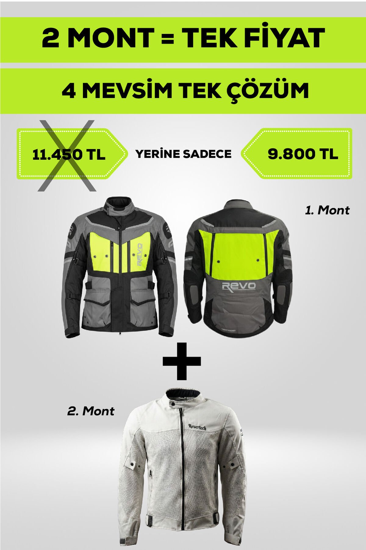 4 Mevsim Tek Paket Motosiklet Montu – Yazlık Fileli + Kışlık Mont + Yağmurluk + Polar S