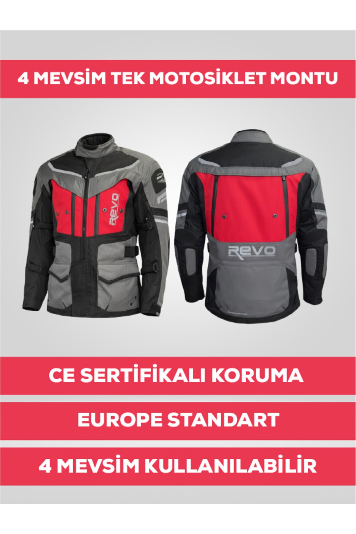 Kırmızı 4 Mevsim Unisex Motosiklet Montu Korumalı Reflektörlü XL