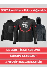 Kırmızı Unisex Motosiklet Montu 3 Katmanlı 4 Mevsim Korumalı Reflektörlü 2XL