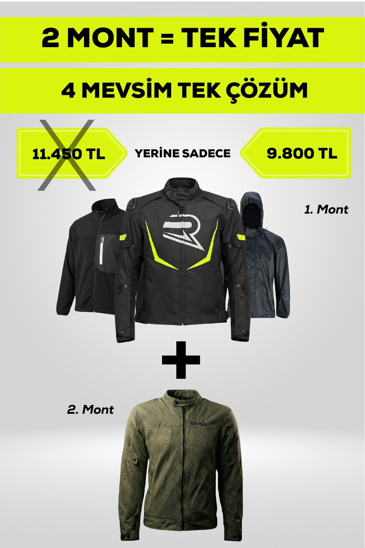 4 Mevsim Tek Paket Motosiklet Montu – Yazlık Fileli + Kışlık Mont + Yağmurluk + Polar 3XL