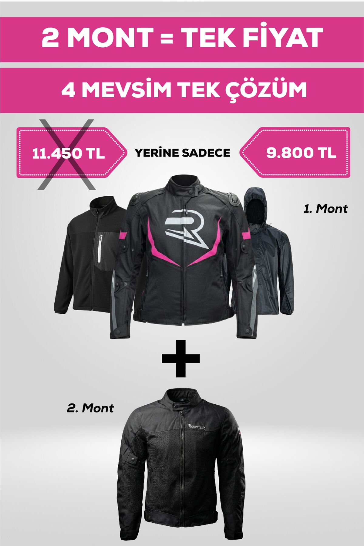 4 Mevsim Tek Paket Motosiklet Montu – Yazlık Fileli + Kışlık Mont + Yağmurluk + Polar S