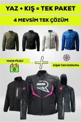 4 Mevsim Tek Paket Motosiklet Montu – Yazlık Fileli + Kışlık Mont + Yağmurluk + Polar XS