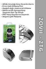 ZT6 | Gri 120 dB Alarmlı Motosiklet Disk Kilidi – IP67, Su Geçirmez, Çelik Güvenlik Kilidi