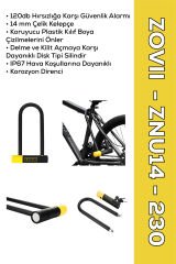 ZOVII ZNU14-230| Sarı 120 dB Alarmlı Motosiklet U Kilidi - 14 mm Çelik, Korozyon Dirençli, IP67