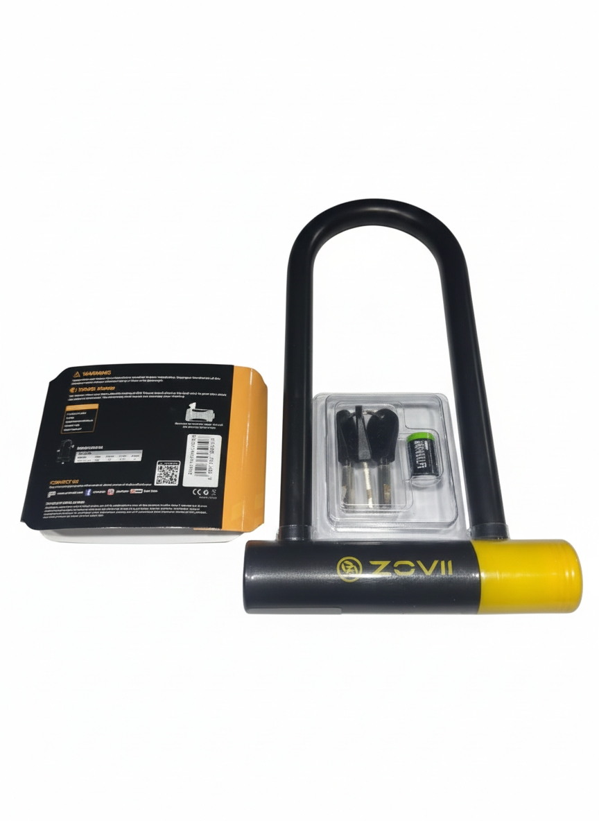 ZOVII ZNU14-230| Sarı 120 dB Alarmlı Motosiklet U Kilidi - 14 mm Çelik, Korozyon Dirençli, IP67