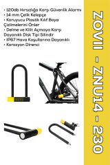 ZOVII ZNU14-230| Sarı 120 dB Alarmlı Motosiklet U Kilidi - 14 mm Çelik, Korozyon Dirençli, IP67