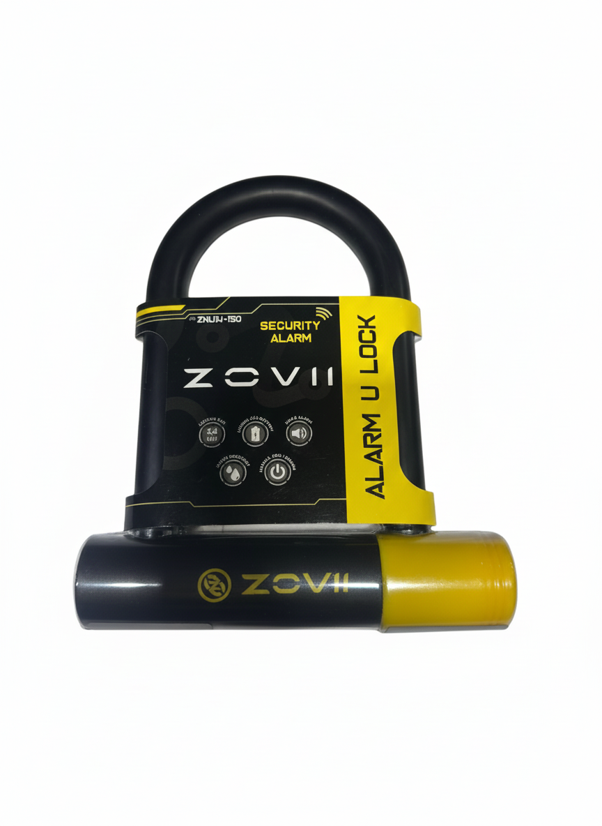 ZOVII ZNU14-150| Sarı 120 dB Alarmlı Motosiklet U Kilidi - 14 mm Çelik, Korozyon Dirençli, IP67