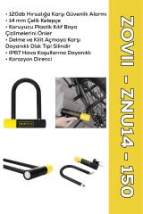 ZOVII ZNU14-150| Sarı 120 dB Alarmlı Motosiklet U Kilidi - 14 mm Çelik, Korozyon Dirençli, IP67