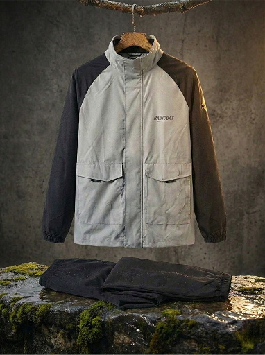 Beyaz-Siyah Suya Dayanıklı Alt Üst Motosiklet Yağmurluk Seti–Taşıma Kılıflı, Oxford Kumaş Membranlı