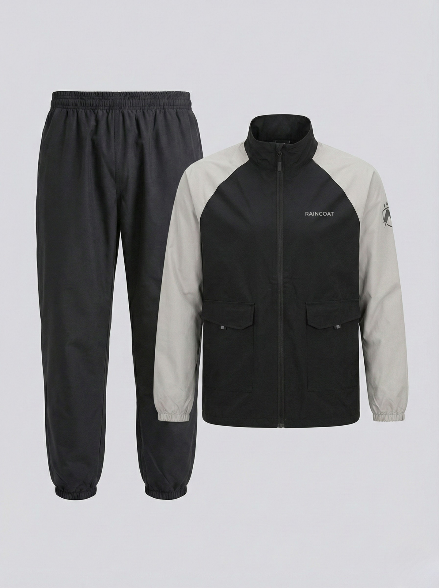 Siyah-Beyaz Suya Dayanıklı Alt Üst Motosiklet Yağmurluk Seti–Taşıma Kılıflı, Oxford Kumaş Membranlı