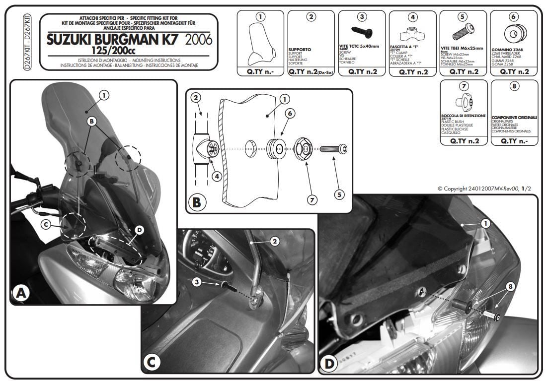 GIVI D267KIT SUZUKI BURGMAN 125-200 ABS (14-23) RÜZGAR SİPERLİK BAĞLANTI