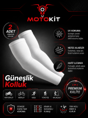 Beyaz Güneşlik Kolluk 2 Adet – UV Koruyucu, Esnek ve Nefes Alabilir Kol Koruyucu