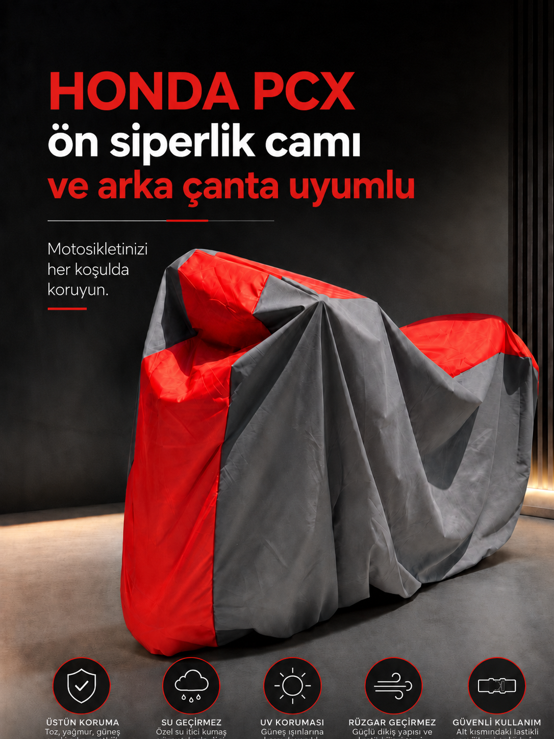 HONDA ACTIVA - ACTIVA S Ön Siperlik Camı ve Arka Çanta Uyumlu Lüx Premium Suya ve Güneş Işınlarına Karşı Dayanıklı Motosiklet Brandası
