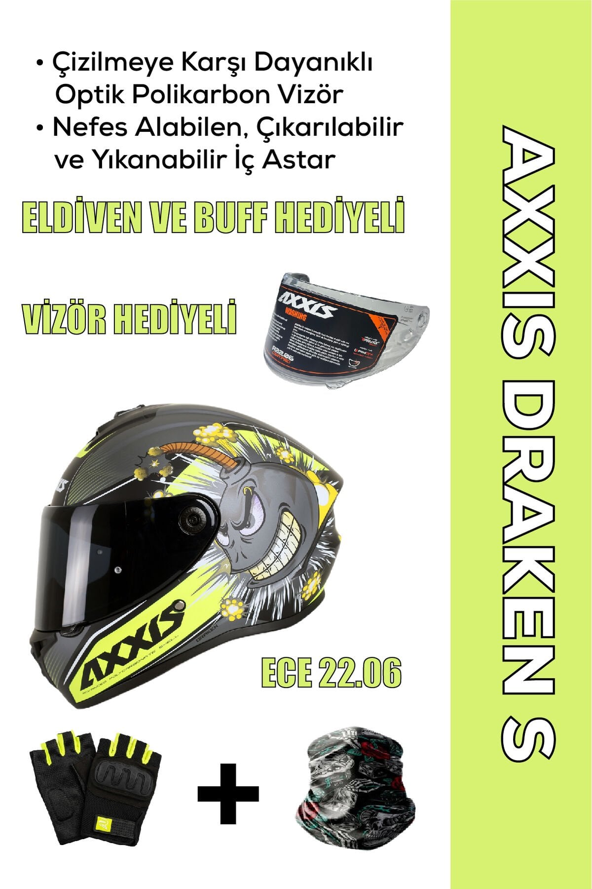 Draken S Bombs A2 / Mat Gri Full Face Motosiklet Kaskı - İntercom Uyumlu, DOT VE ECE 22.06