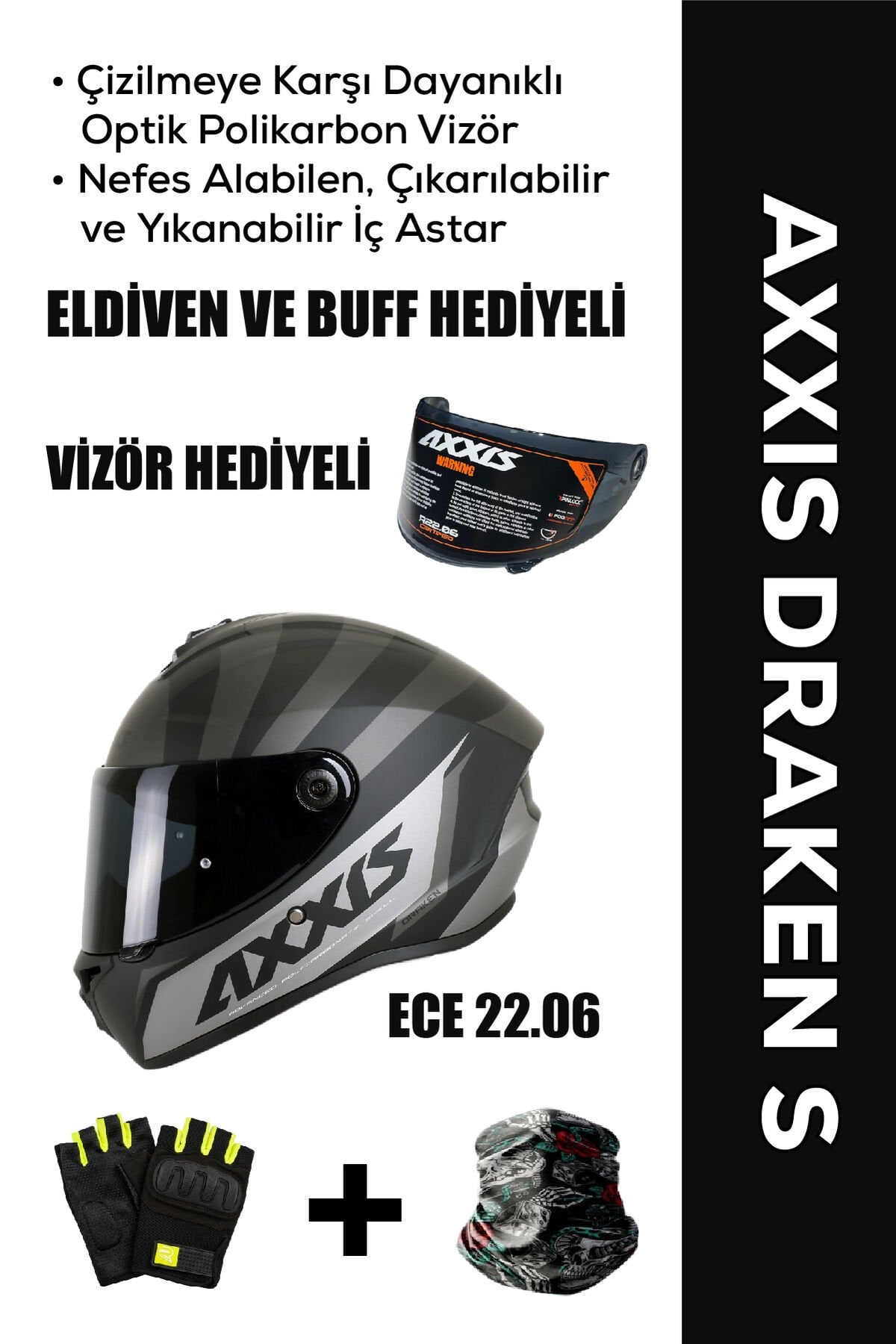 Draken S Primier B1 / Mat Siyah Full Face Motosiklet Kaskı - İntercom Uyumlu, DOT VE ECE 22.06