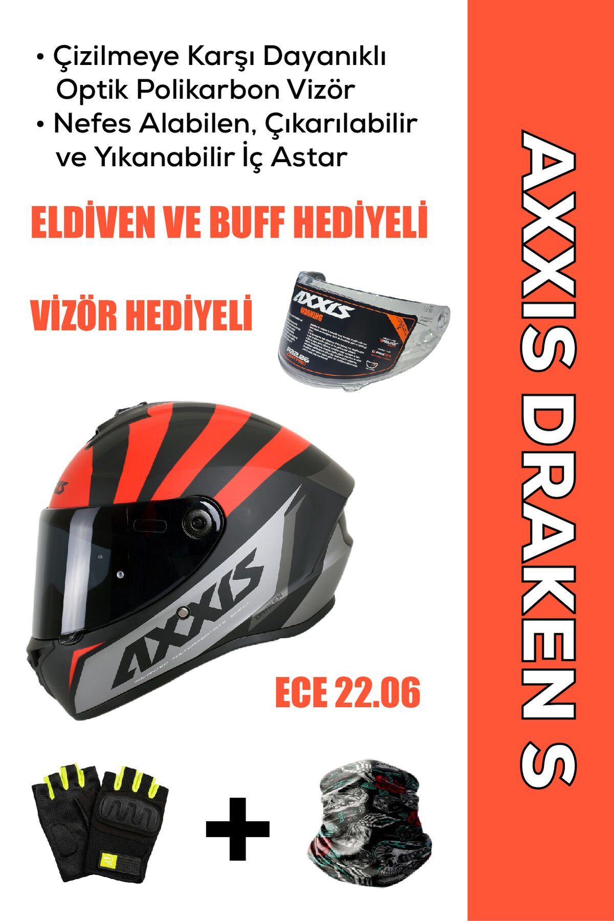 Draken S Primier B5 / Mat Kırmızı Full Face Motosiklet Kaskı - İntercom Uyumlu, DOT VE ECE 22.06