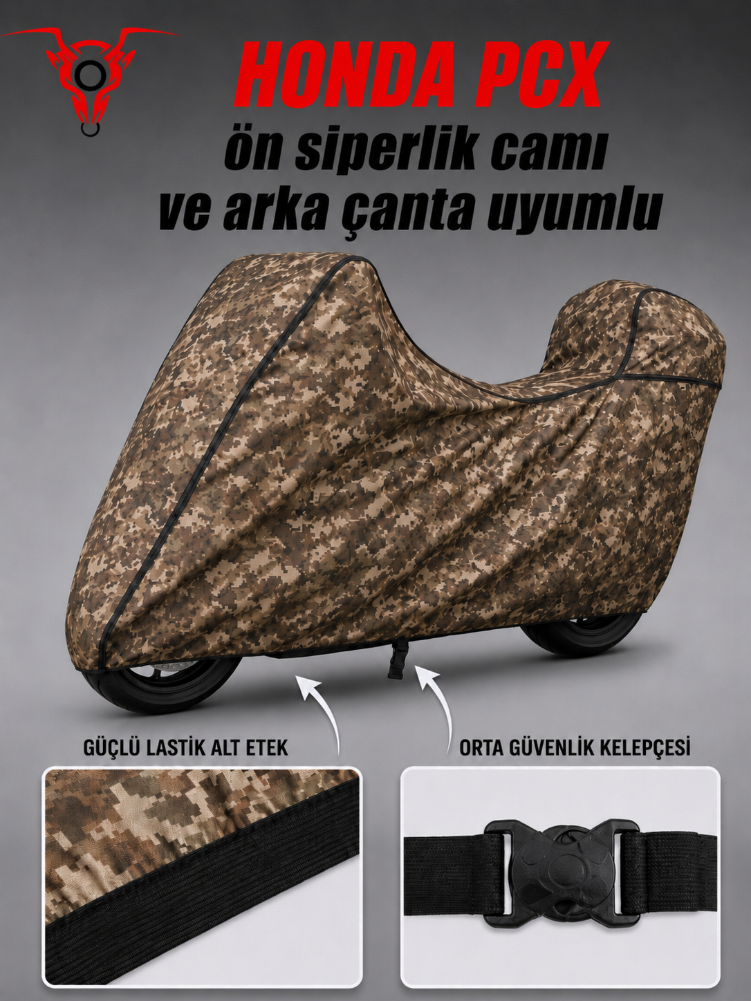 HONDA PCX Army Premium Kamuflaj Desenli Suya ve Güneş Işınlarına Dayanıklı Motosiklet Brandası