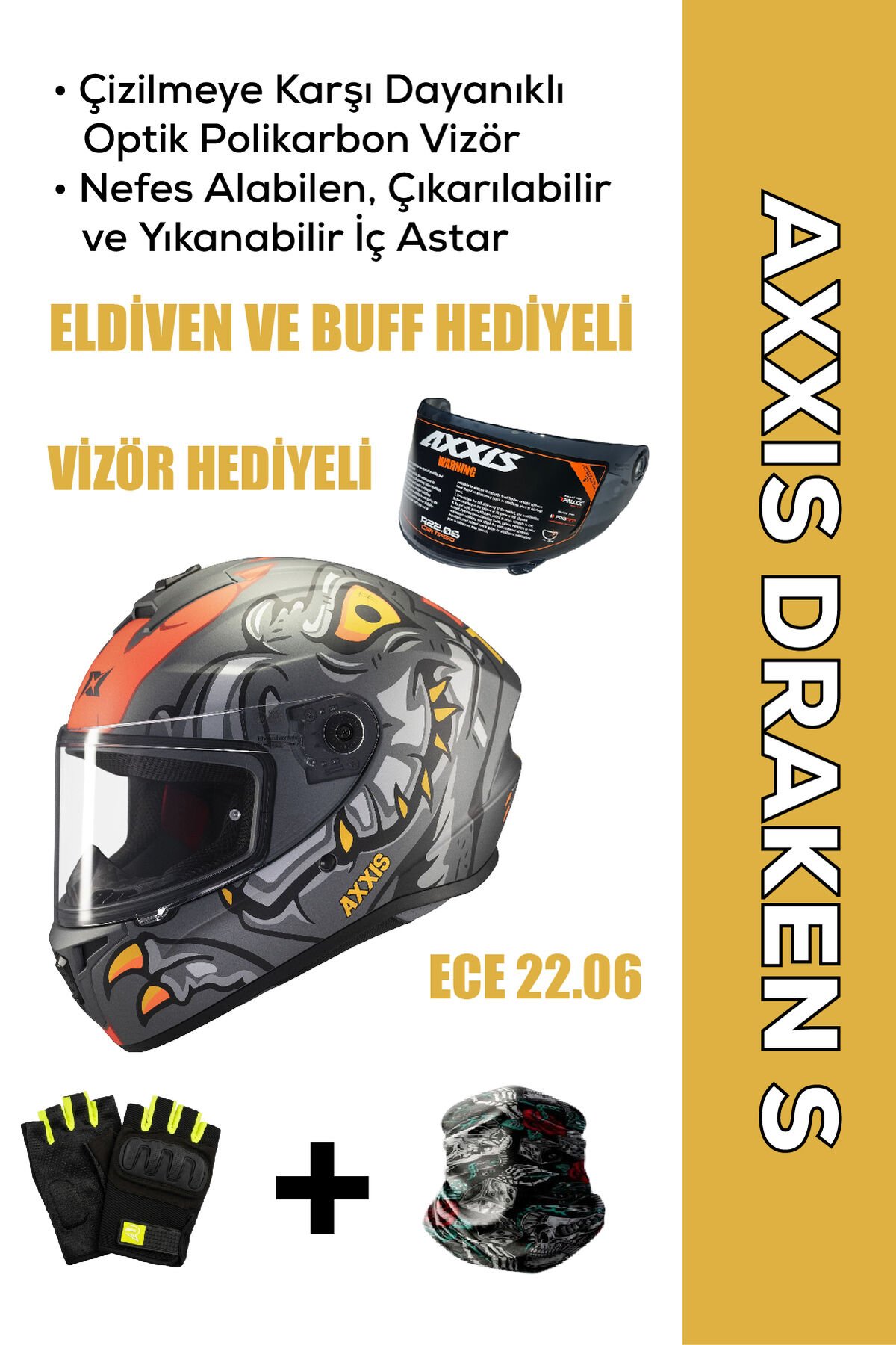 Draken S Dinatoon B5 / Mat Kırmızı Full Face Motosiklet Kaskı - İntercom Uyumlu, DOT VE ECE 22.06