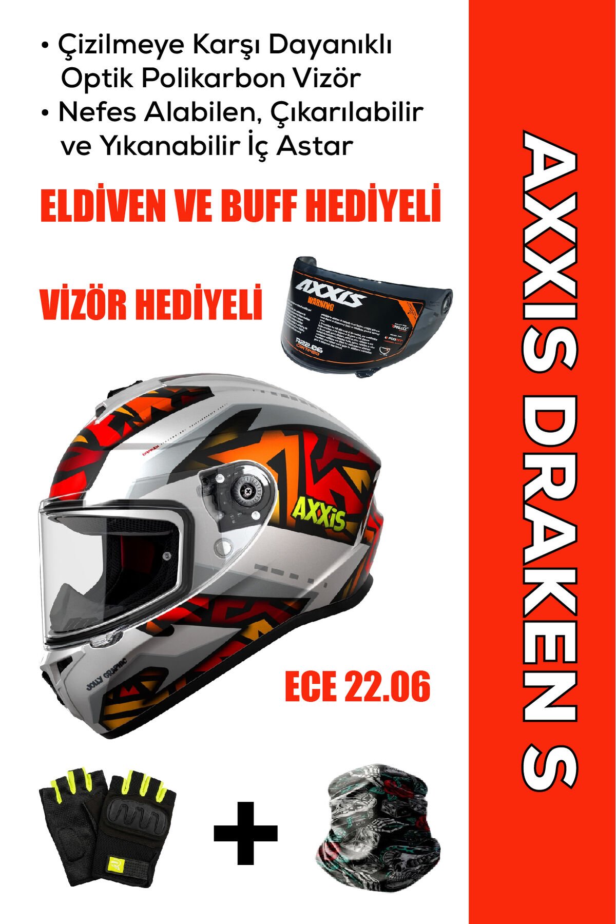 Draken S Jolly C12/ Mat Gri Full Face Motosiklet Kaskı - İntercom Uyumlu, DOT VE ECE 22.06